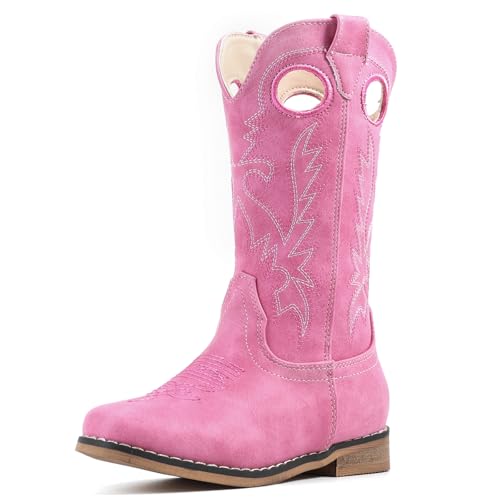 IUV Cowboy Boots for Boys Girls Western Square Toe Cowgirl Boots Mid Calf Riding Shoes (Toddler/Little Kid/Big Kid)