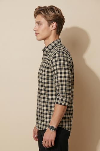 Image of Peter England Men's Checkered Cotton Shirt | Smart Casual | Full Sleeves