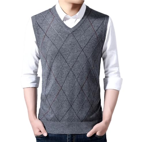 Men Wool Knit Vest Sleeveless Sweaters Waistcoat V-Neck Plaid Pullover Slim Business Tank Top