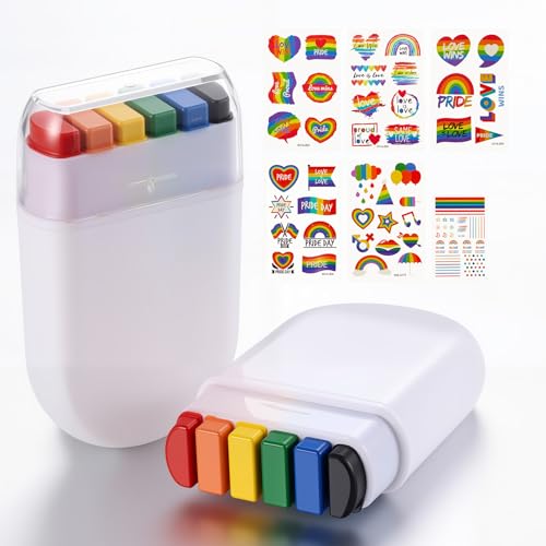 2 Pack Rainbow Pride Face Paint with Pride Tattoos- Gay Pride Rainbow Flag Makeup Stick Face Body Paint for LGBT Pride Parade Pride Month Celebrations Cosplay Party and Festival