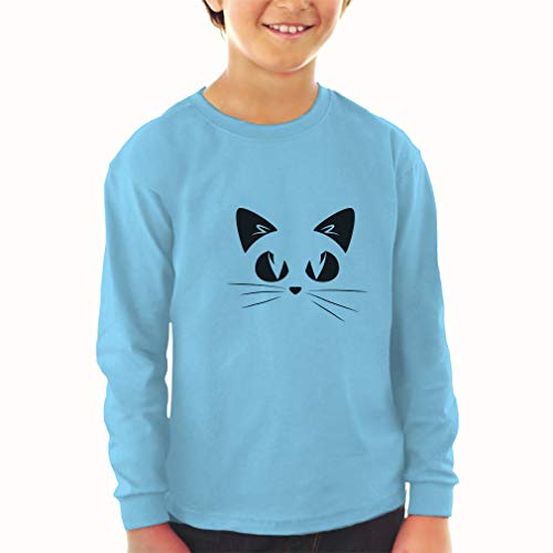Kids Long Sleeve T Shirt Cat Face with Whiskers Cotton Boy & Girl Clothes Funny Graphic Tee Black Design Only 4T2