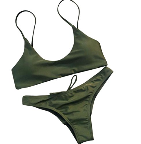 Fossen Fossen Mujer Bikini Conjunto con Sujetador Push-up Acolchado Brasileña Bañador Traje de Baño de Playa (L, Verde)