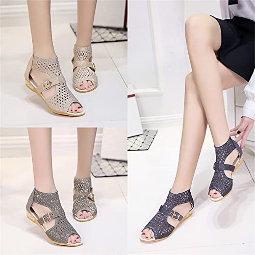Sandals for Women Casual Summer Wedge Espadrilles Sandals Ankle Strap Open Toe Beach Boho Sandals Roman Shoes,Gold,US7/EU383