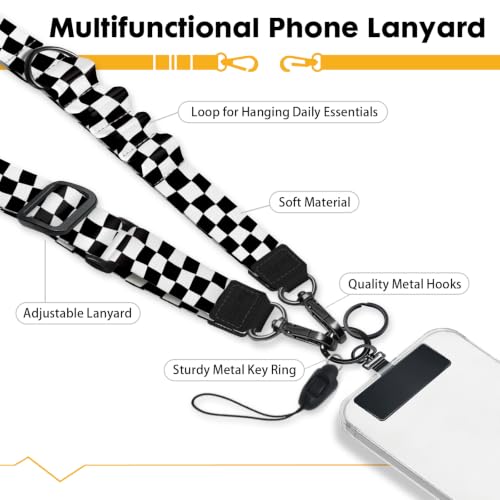 Image of Icycay Phone Lanyard Crossbody Strap Adjustable Teacher Women Checkered | for Cell Phone Case Keys ID Badges, Anti Theft, Multifuctional, Neck Phone Holder, Travel Hiking Essential Accessories, Gifts