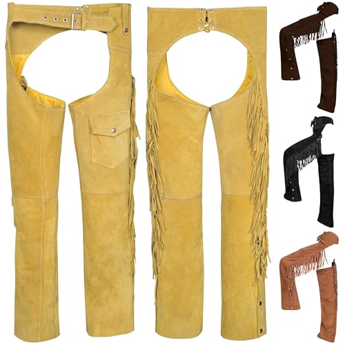 German Wear Chaps Fransenhose Reiter Cowboy Indianer Western Lederchaps Lederhose, 54/XL, Ocker