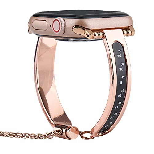 Teb Tdn Alloys Watch Bands-Thermo Function Smartwatch Bands, Delicate And Elegant Style Versatile Bangle Bracelet For Women, Suitable For Bumper For Iwatch Series 7/Se/6/5/4/3/2/1 (38Mm/40Mm/41Mm, Rose Gold) #TOP6