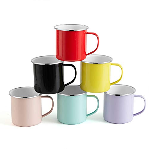 Hillbond Coffee Mugs Set of 6, 12 Oz Multi Colored Camping Mugs with Handle, Portable&Easy Clean, Tinplate Cups for Coffee Tea Cocoa, Gift for Children s day Birthday Easter