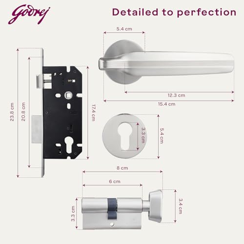 Image of Godrej Mortise Lock|Handle Lock Set for Main & Bedroom Door|HDH 05 Rossette Home Decor Handle|Matte Antique Brass Finish|9 Inch Lockbody|70 mm 1CK Cylinder - Knob from Inside & 3 Keys | 5 Y Warranty