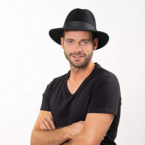 Forbusite Men Women Wool Felt Wide Brim Fedora Hats Black Large #TOP1