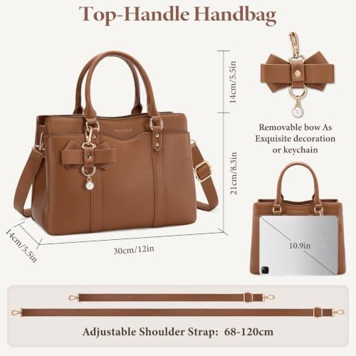 Waterproof PU Leather Satchel Handbag, Brown RAINSMORE 3 Waterproof PU Leather Satchel Handbag, Brown RAINSMORE - Image 3