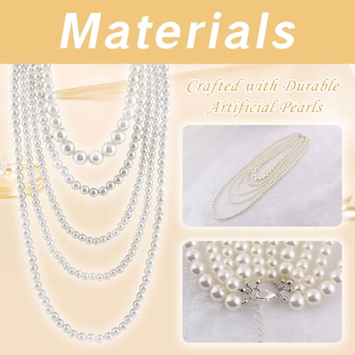 Pearl Necklace for Women Multi Long Strand Layered Pearl Necklaces Chunky Large White Faux Pearls Costume Jewelry Vintage Multistrand Necklace Stacked Strands for Women Flapper 1920s Style3