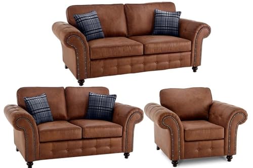 Image of A to Z Furniture Classic 3+2=5 Seater Sofa Set Luxury Chesterfield Leatherette Sofa in for Home Living Room & Office (3+2+1=6 Seater Leatherette febrick)