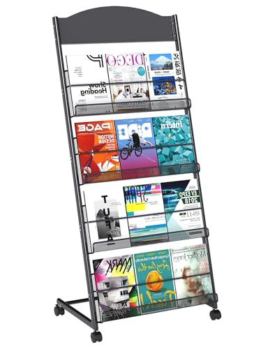 Baoz Magazine Rack Floor-Standing 4-Layer, Brochure Display Stand, Detachable Magazine Display with Wheels, High-hardness Metal Magazine Holder for Exhibitions, Office, Shopping Malls