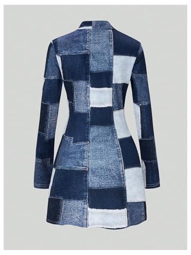 MakeMeChic Women's 2 Piece Outfit Plaid Colorblock Collared Button Down Shirt and Bodycon Skirt Set2