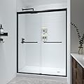 FELYL 56-60" W x 75" H Semi-Frameless Double Sliding Shower Door Framed Bypass Glass Shower Doors with 1/4" (6mm) Anti-Shatter Tempered Clear Glass in Matte Black