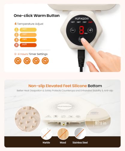 Warming Mat for Food, Fast Heat, 4 Temperature Set, 4-Hour Timer - image 3