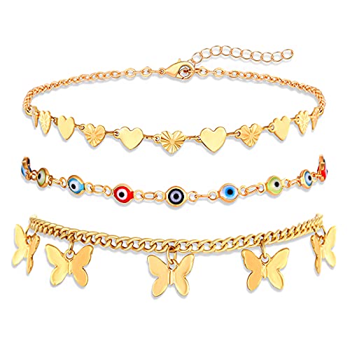 Cealxheny Anklets For Women Cute Charms Butterfly Ankle Bracelets Colorful Rhinestone Anklets Bohemia Layering Chain Anklets For Girls Summer Beach Foot Jewelry Set (Multicolored 3) #TOP22