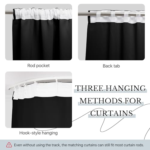 Image of RYB HOME Room Divider Curtains with Flexible Bendable Track, Heavy Duty Blackout Privacy Drape Set for Curved Bedroom /Living Room Bay Windows /RV /Corner Partition, W100xL84, Black, 1 Panel