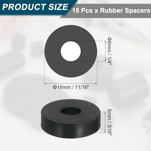 QUARKZMAN 18 Stück Gummi Unterlegscheiben Schwarz, 18mm Außendurchmesser 6mm Innendurchmesser 5mm Dicke Distanzhülsen Gummidichtung Rund Abstandshalter für Wasserhahn Möbel Maschinentechnik