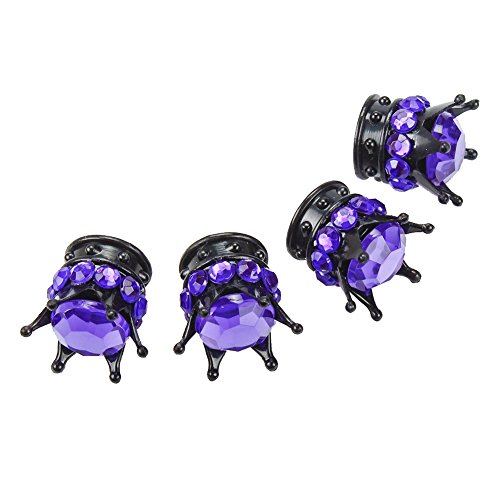 OTOSTAR Pure Handmade Bling Bling Rhinestones Tire Valve Stem Caps 4 Pack (Black/Dark Purple)
