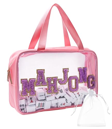 Bolsa para Fichas de Mahjong Transparente Rosa de PVC 12.4x8.5x3.5 in