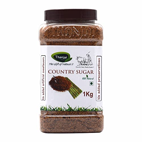 Image of Thanjai Natural 1kg Jar Sugarcane Jaggery Powder /Country Brown Sugar /Naatu Sakkarai - 100% Natural (1kg Jar)