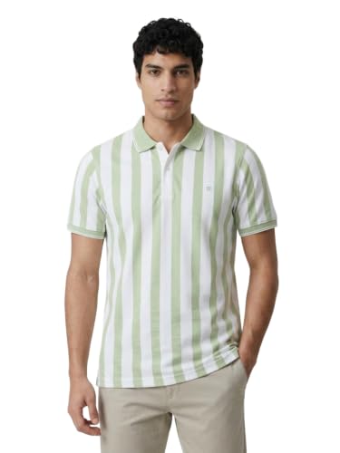 Image of Raymond Men Modern Fit Stripe Pattern Pure Cotton Polo Neck Half Sleeve Casual T-Shirt
