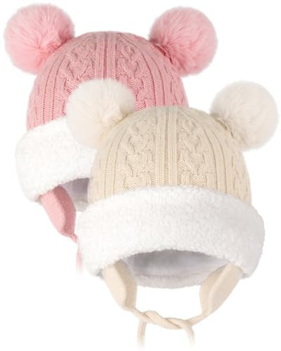 OLIKER Toddler Winter Hat Knitted Boys Girls Baby Beanie Double Pom Pom Kids Baby Winter Hat Fall Winter Hats