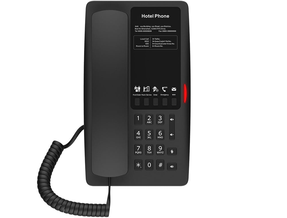 Fanvil H4 Telefono IP per Hotel, 2 Account SIP, 5 Tasti Programmabili, PoE, Nero