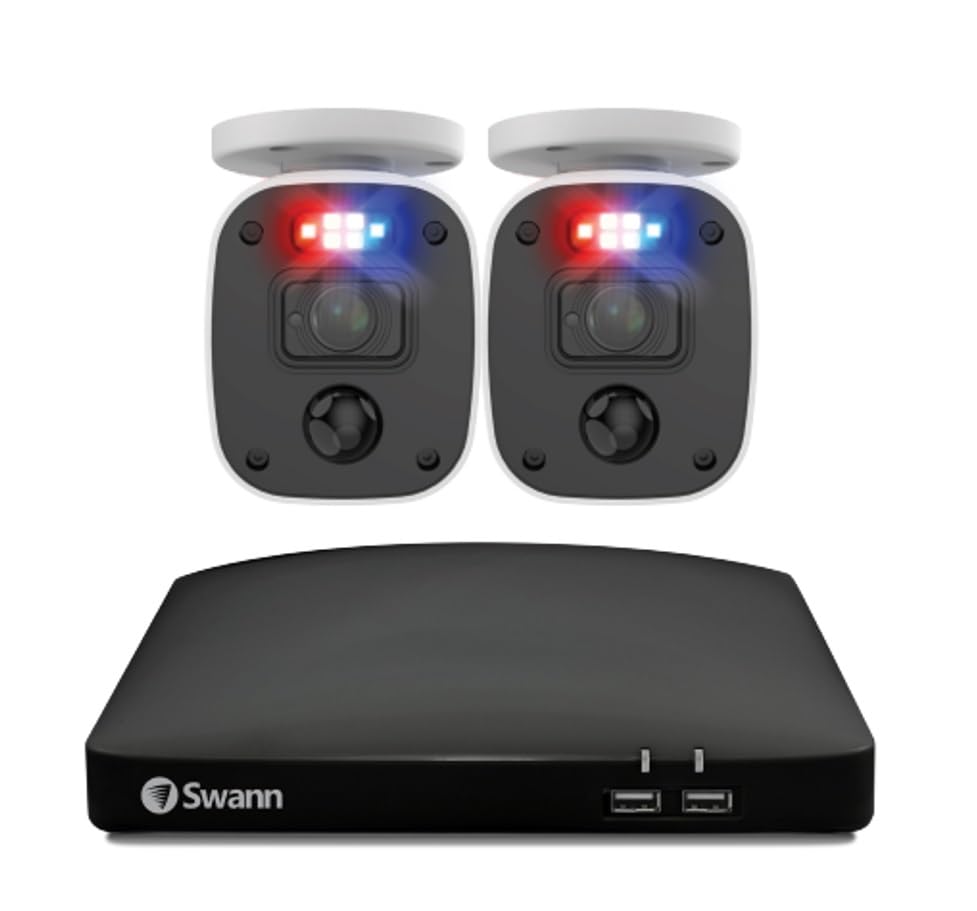 SwannDVR Home Security Camera System With 1TB HDD, 4 Channel 2 Bullet Cameras, 1080p HD Wired Surveillance, Indoor/Outdoor, CCTV, Night Vision, Heat & Motion Sensing, Alexa + Google, SWDVK-446802MQB
