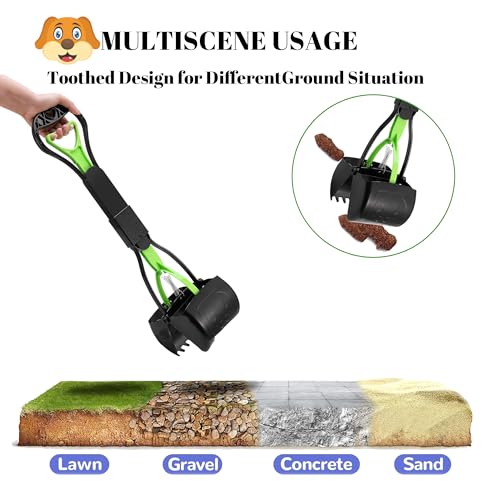 Image of Non-Breakable 24 Inch Portable Dog and Cats Poop Scooper with Foldable Long Handle, 20 Pet Waste Bags & 1 Dispenser, Set for Yard, Grass,Ideal for Large & Small Dogs (Green)