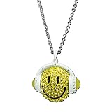 Anhänger ca. 45 mm SoulCats Kette Halskette Smiley Smilie Kopfhörer DJ Strass grün gelb rot blau, Farbe:gelb