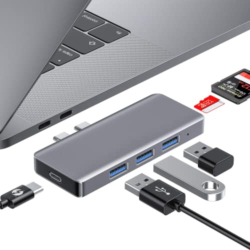 Adaptadores Usb Mac Hub USB C para MacBook Pro/Air M1 2020/2019/2018, 6 en 2 Adaptador MacBook Air con 3 USB 3.0, Thunderbolt 3 (100W PD), Lector...