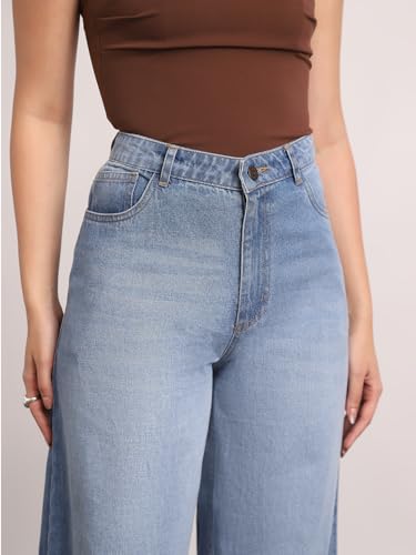 Image of Urbano Fashion Women's High Rise Loose Baggy Fit Washed Jeans Non-Stretchable