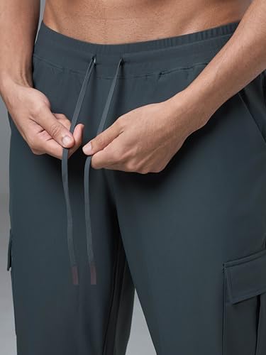 Image of TECHNOSPORT Men's Solid Slim Fit Sports Cargo Joggers DURACOOL+ Quick Dry Breathable Moisture Wicking Stretch Gym Track Pants Running Training Fitness Activewear
