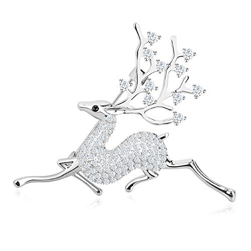 Famarine Cz Sika Deer Brooches For Women, Christmas Animals Brooch Pin Paved By Cubic Zirconia Crystals (Silver) #TOP23