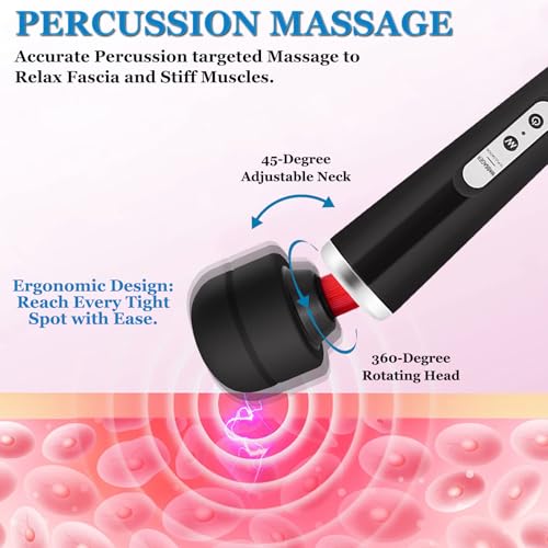 Image of Wand Massager for Women - Cordless High-Frequency Handheld Body Massager with 10 Rhythmic Modes - Ergonomic Back & Shoulder Tension Relief - Splash-Proof Personal Wellness Essential (Onyx)