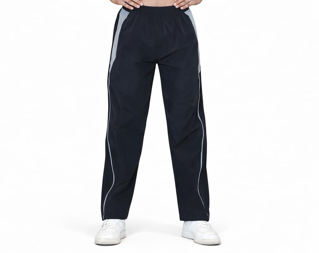 Men's Regular Fit Track Pants, Polyester, Black with Grey Side Panel & Reflective Strip, Elastic Waist, for Gym, Running & Casual Wear-picture-34