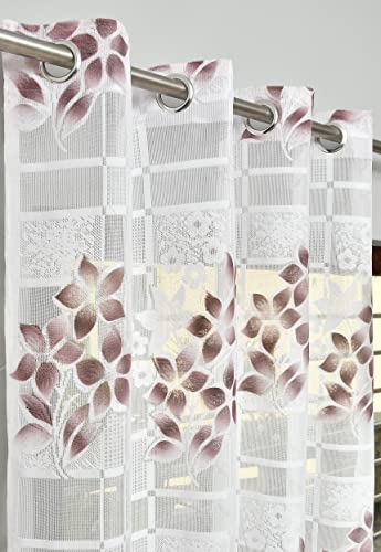 Image of Galaxy Home Decor Sheer Transparent Printed Floral Net Curtains for Window 6 Feet, Pack of 2, Brown (No. of Curtains: 2, Brown, Window 6 Feet)
