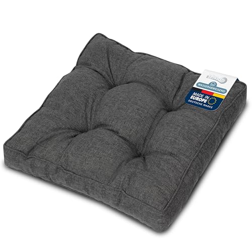 Beautissu Outdoor Loungekissen 60x60cm – Bequemes Sitzkissen 10cm dick Polster Sitzauflage Schmutz- & Wasserabweisend Gartenkissen Gartenmöbel Rattan Lounge Auflage Anthrazit – BeauFlair