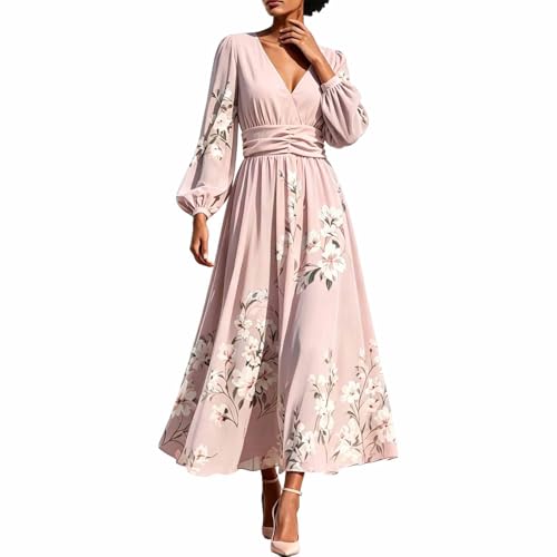 Robe de soirée chic pour mariage | Motif floral élégant et col V