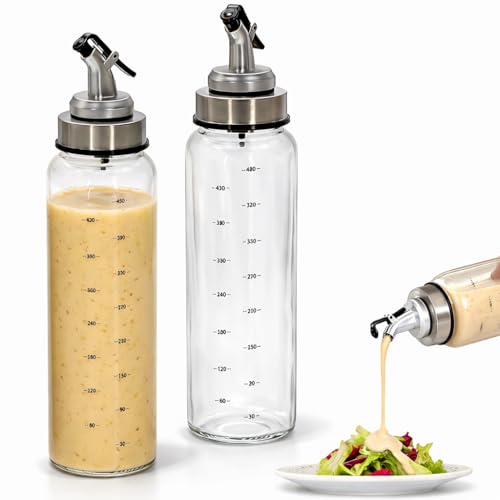 Punorric 2-Pack Salad Dressing Shaker with lid - 500ml/17.6oz Borosilicate Glass Sauce Bottle Leak-Proof Oils Vinegars & Salad Dressings Container Condiment Bottle for marinades Honey Syrup - A
