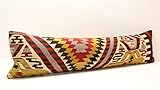 Kilimwarehouse King Size Kilim Pillow Cover 12x47 inch Handmade Lumbar Oriental Kilim Pillow Bedding Organic Oblong Accent Cushion Cover Huge Twin Extra Long Pillow
