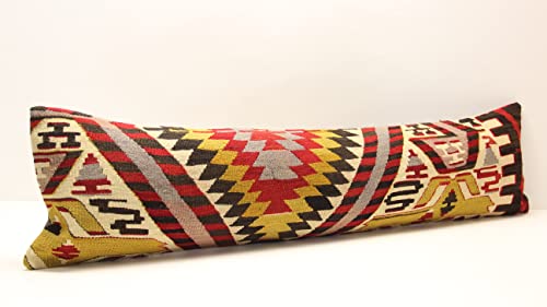 Kilimwarehouse King Size Kilim Pillow Cover 12x47 inch Handmade Lumbar Oriental Kilim Pillow Bedding Organic Oblong Accent Cushion Cover Huge Twin Extra Long Pillow