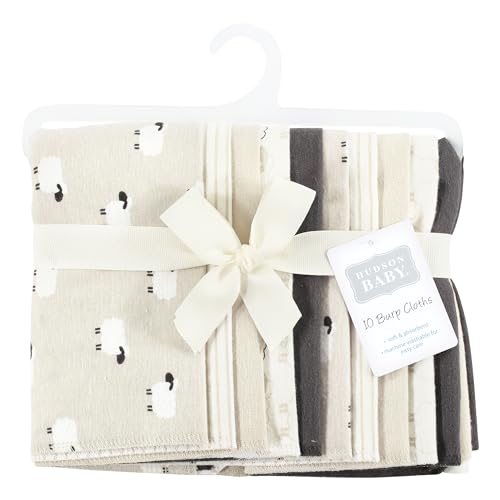 Image of Hudson Baby Unisex Baby Flannel Burp Cloth 10pk, Taupe Sheep, One Size