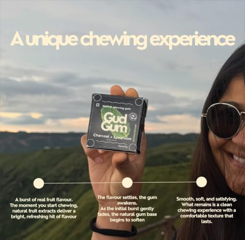 Image of Gud Gum- Natural, Plastic Free Chewing Gum -21g x 2 - Mini Pack of 2 - No added artificial colours, flavours & sweeteners (2 Pack, MIxedBerry - Charcoal Mint)