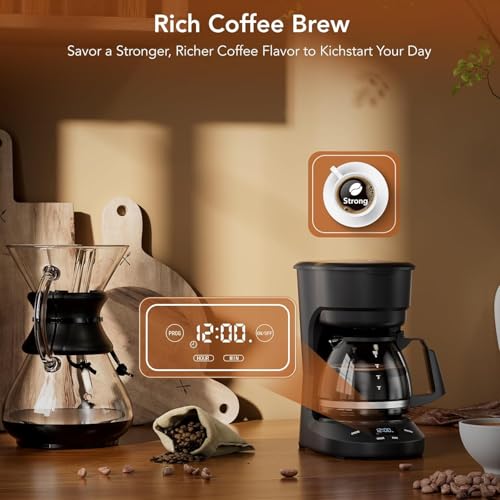 Image of Electactic 5 Cup Programmable Drip Coffee Maker, 24H Delay Brew, 2H Keep Warm & Auto Shut Off, Pause & Serve, Reusable Filter, Glass Coffee Pot, Small Coffee Machine for Home Office