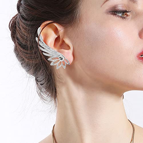 Silver Angel Wings Ear Cuff Earrings，Crystal Angel Wings Crawler Climber Cuff Earrings For Women Girls Teens Christmas Gifts (A) #TOP1