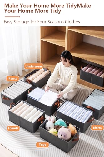 Image of Wardrobe Storage Organiser Set of 3, Foldable Fabric Storage Baskets with Handles and Reinforced Sides, Stackable Clothes Storage Boxes for Shelves, Cupboard, Wardrobe, Grey, 45x28x20 cm