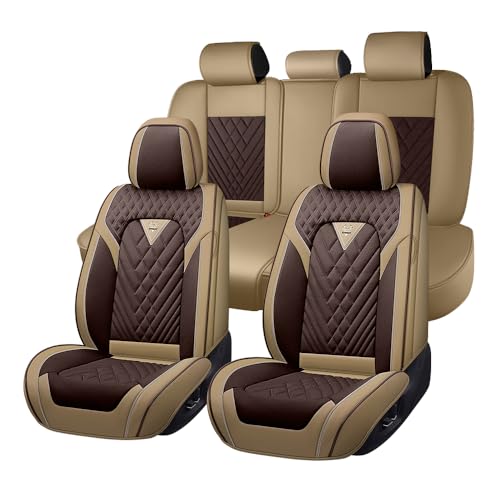 Image of Car Seat Covers for Chevrolet Equinox 2005-2026, Premium Nappa Leather Waterproof & Anti-Slip, Full Coverage Customized fit Chevrolet Equinox Seat Covers Full Set (5 Seats Standard,Beige-Brown)